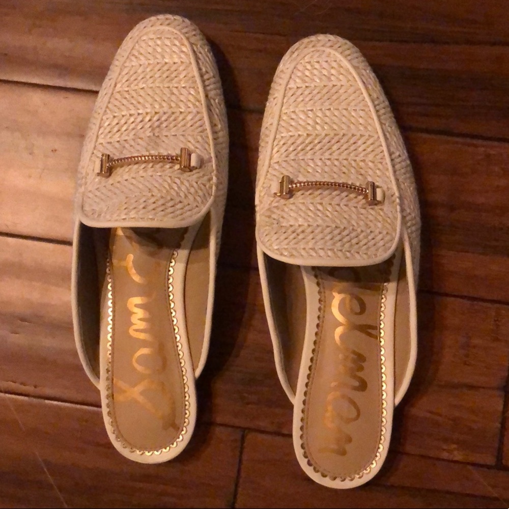 Sam Edelman Cream Mules with Gold Accent